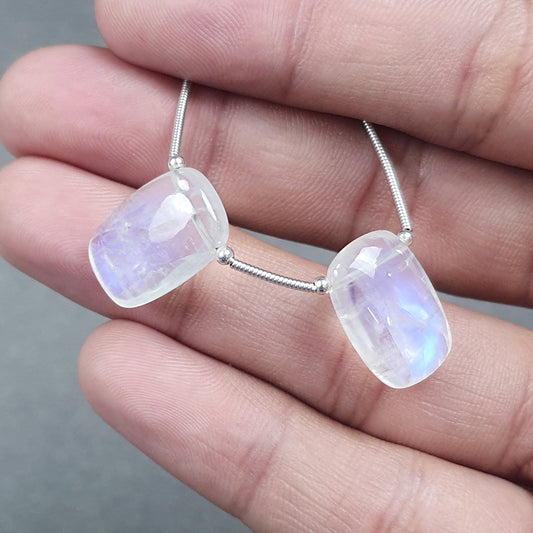 RAINBOW MOONSTONE Gemstone Loose Beads : 25.40cts Natural Untreated Unheated Moonstone Cushion Shape 17*11.5mm Pair (With Video)