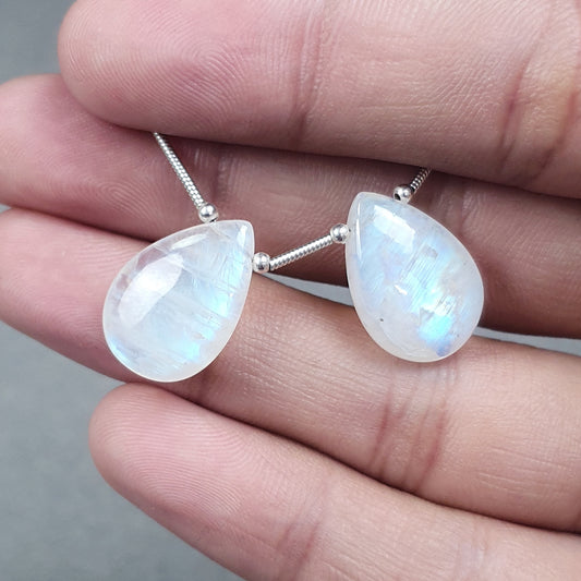 RAINBOW MOONSTONE Gemstone Loose Beads : 23.80cts Natural Untreated Unheated Moonstone Pear Shape 19*13mm Pair (With Video)