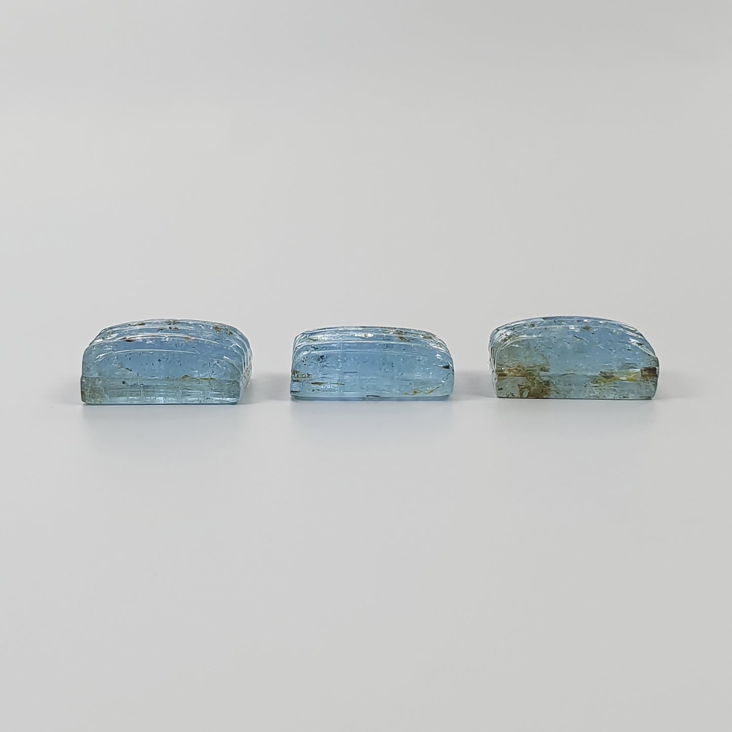 AQUAMARINE Gemstone Carving : 25.05cts Natural Untreated Blue Aquamarine Hand Carved Cushion Shape 14.4*9.5mm 3pcs