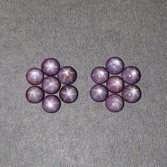 Star Ruby Gemstone Cabochon: 30.60cts Natural Untreated Pinkish Ruby Sapphire Star Round Shape Cabochon 6mm - 6.5mm 14pcs Set