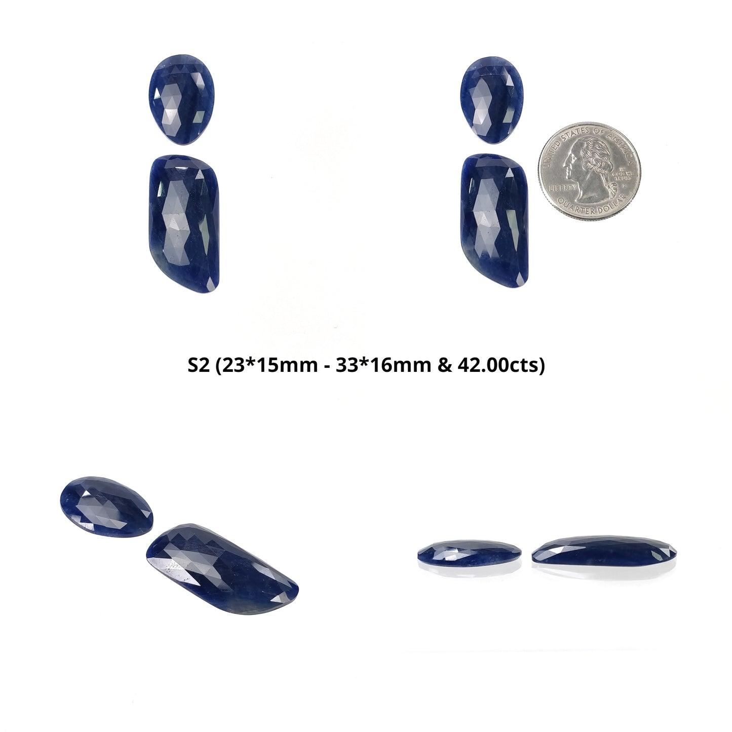 Sapphire Gemstone Rose Cut : Natural Untreated Unheated Blue Sapphire Uneven Shape Set