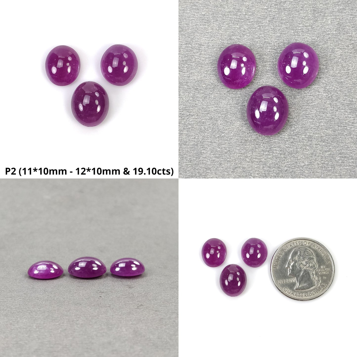 Purple Ruby Gemstone Cabochon : Natural Untreated Unheated Ruby Oval Shape 3pcs