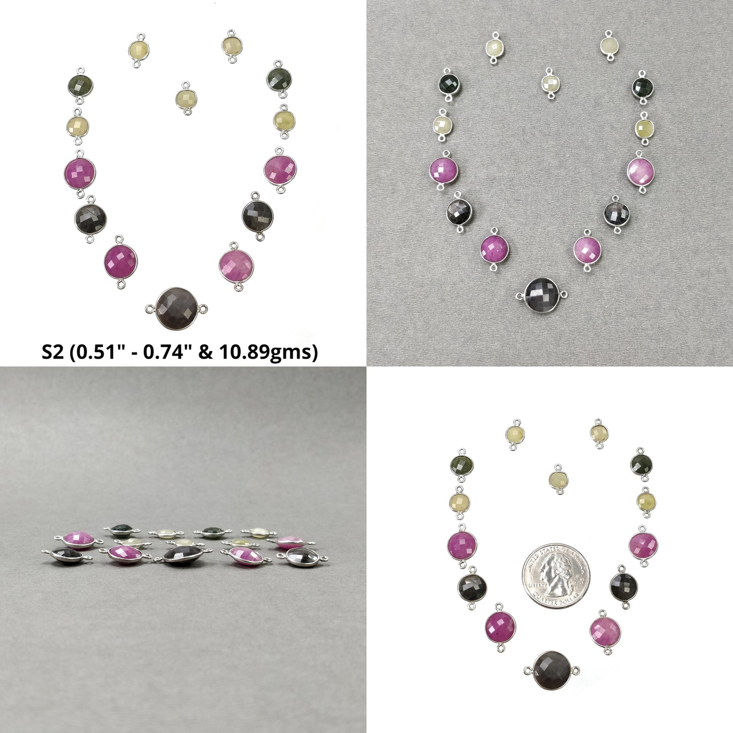 RUBY And MULTI SAPPHIRE Gemstone Connector : 925 Sterling Silver Natural Untreated Ruby Connector Cushion Briolette Checker Cut For Jewelry
