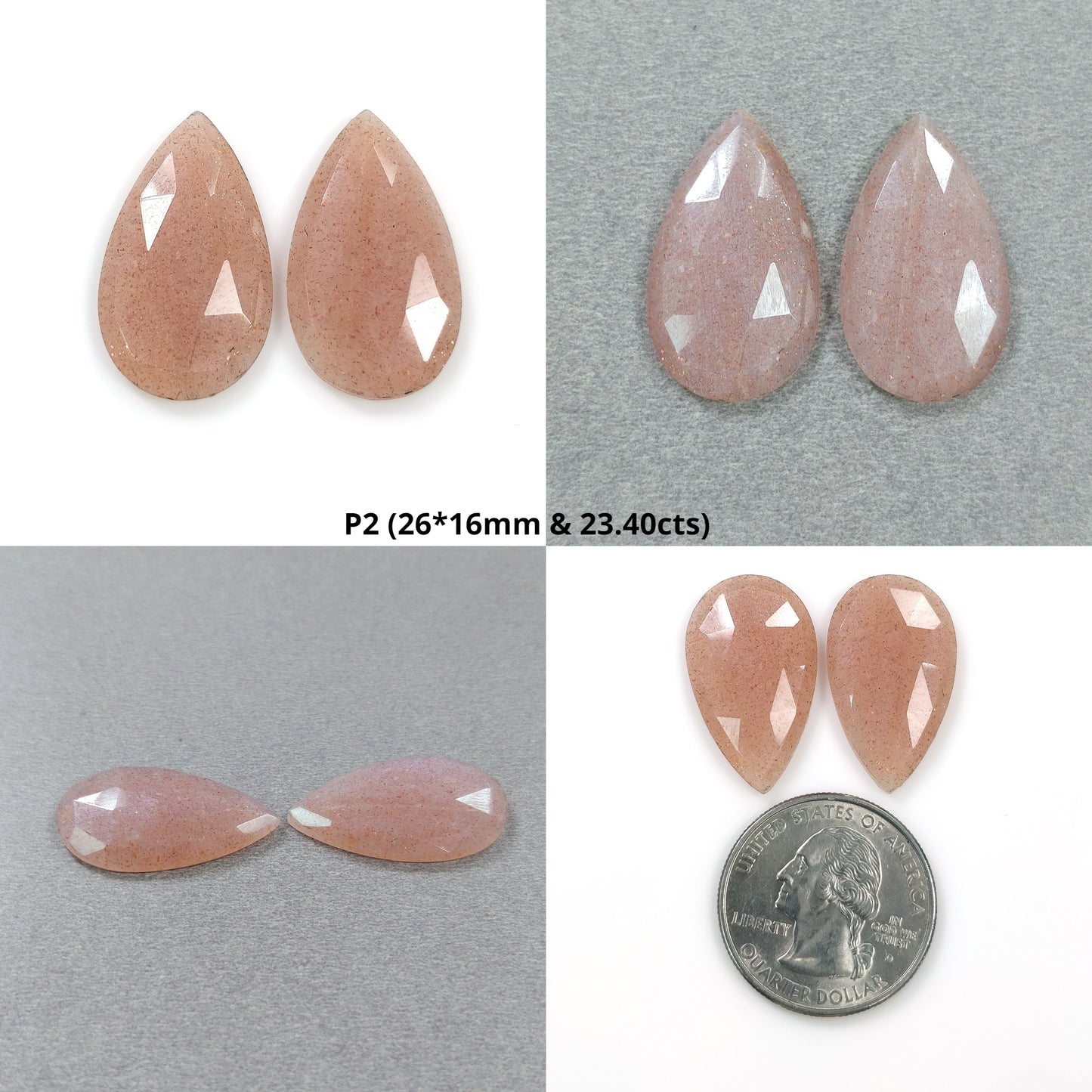 PEACH And BROWN MOONSTONE Gemstone Rose Cut : Natural Untreated Unheated Moonstone Pear Shape Pair