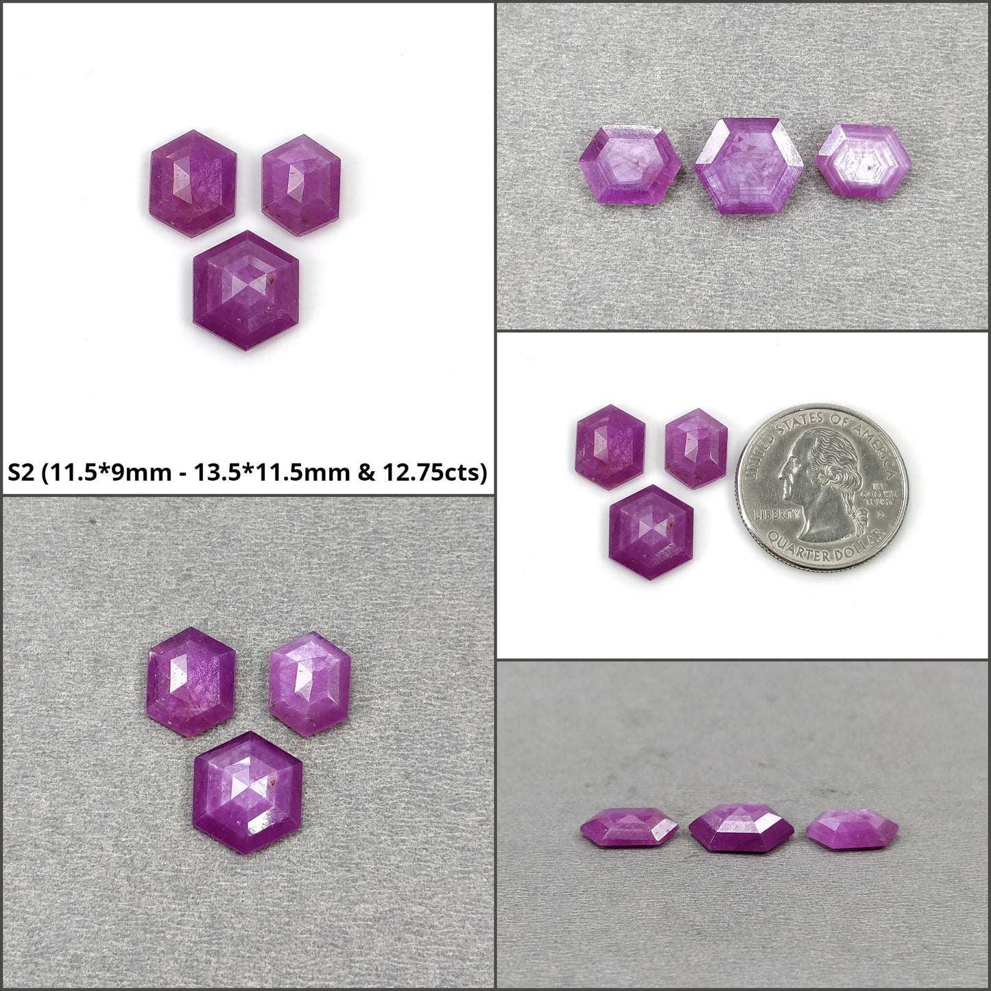 Sapphire Gemstone Step Cut : Natural Untreated Raspberry Pink Sheen Sapphire Hexagon Shape 3pcs Sets