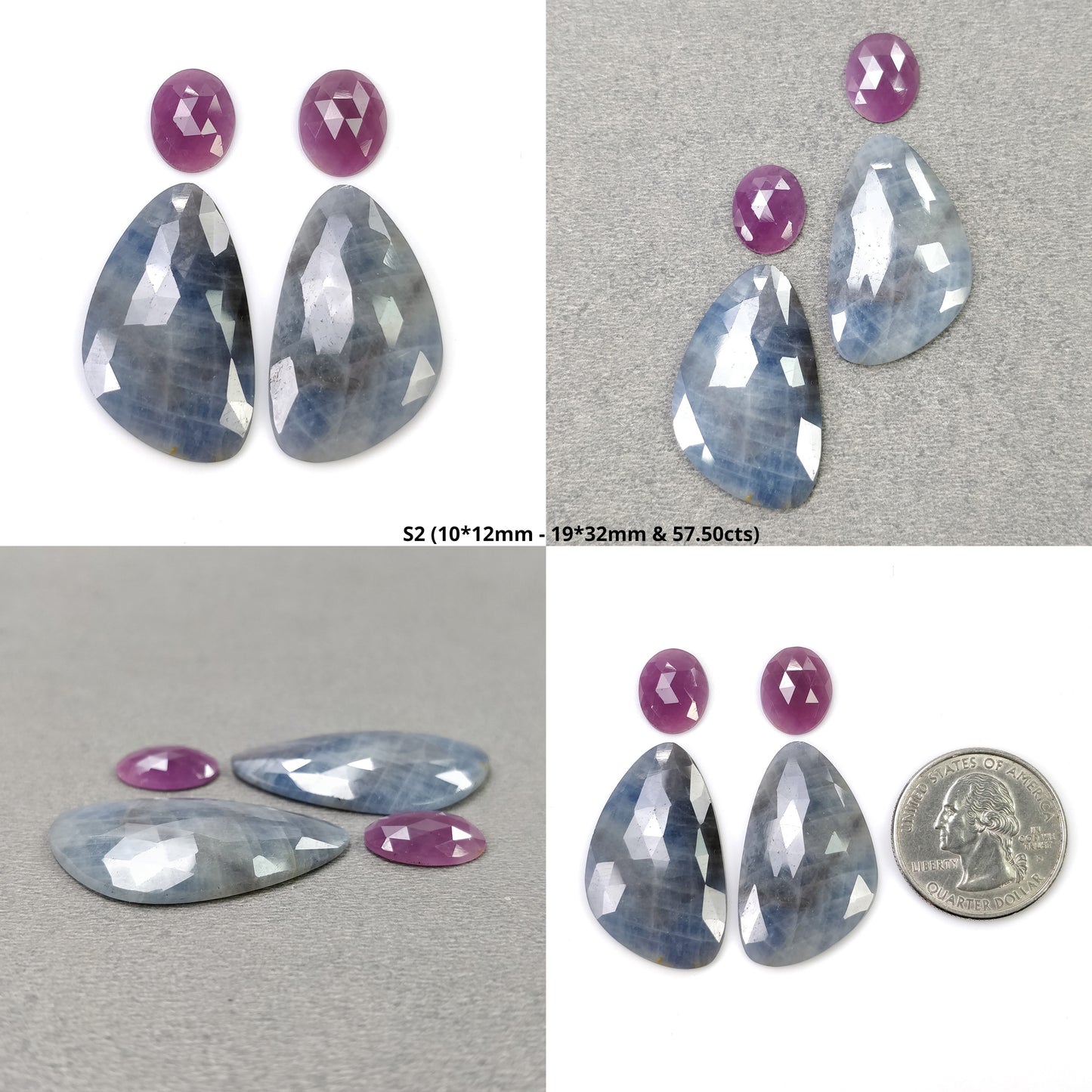 MULTI SAPPHIRE Gemstone Rose Cut : Natural Untreated Unheated Sapphire Bi-Color Pear And Uneven Shape 4pcs & 6pcs