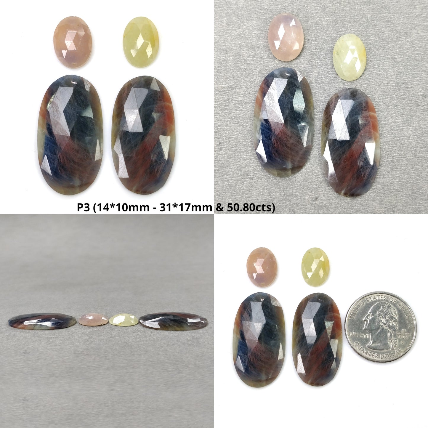 MULTI SAPPHIRE Gemstone Rose & Step Cut : Natural Untreated Unheated Sapphire Bi-Color Cushion Hexagon Oval Shape 4pcs