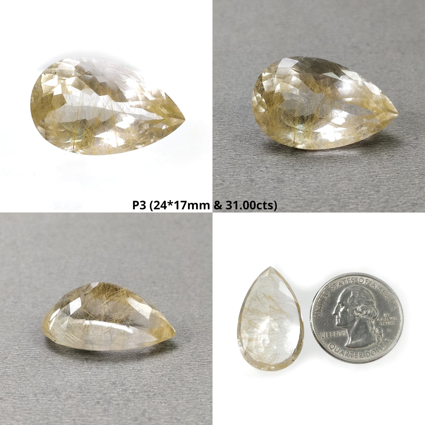 GOLDEN RUTILE QUARTZ Gemstone Normal Cut : Natural Untreated Unheated Rutile Pear Shape