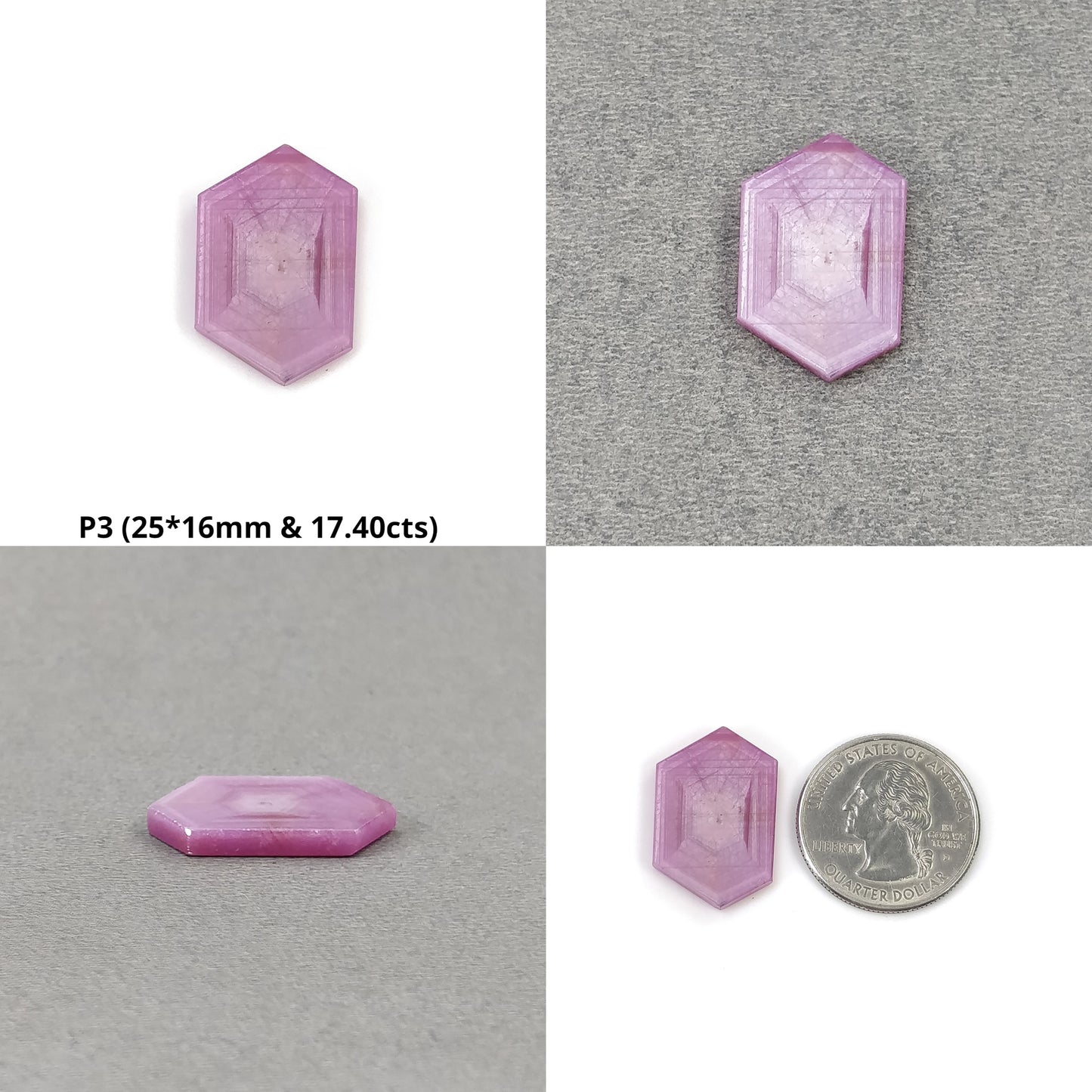 Sapphire Gemstone Flat Slices : Natural Untreated Unheated Rare Dimensional Rosemary Pink Sapphire Trapiche Hexagon Shape