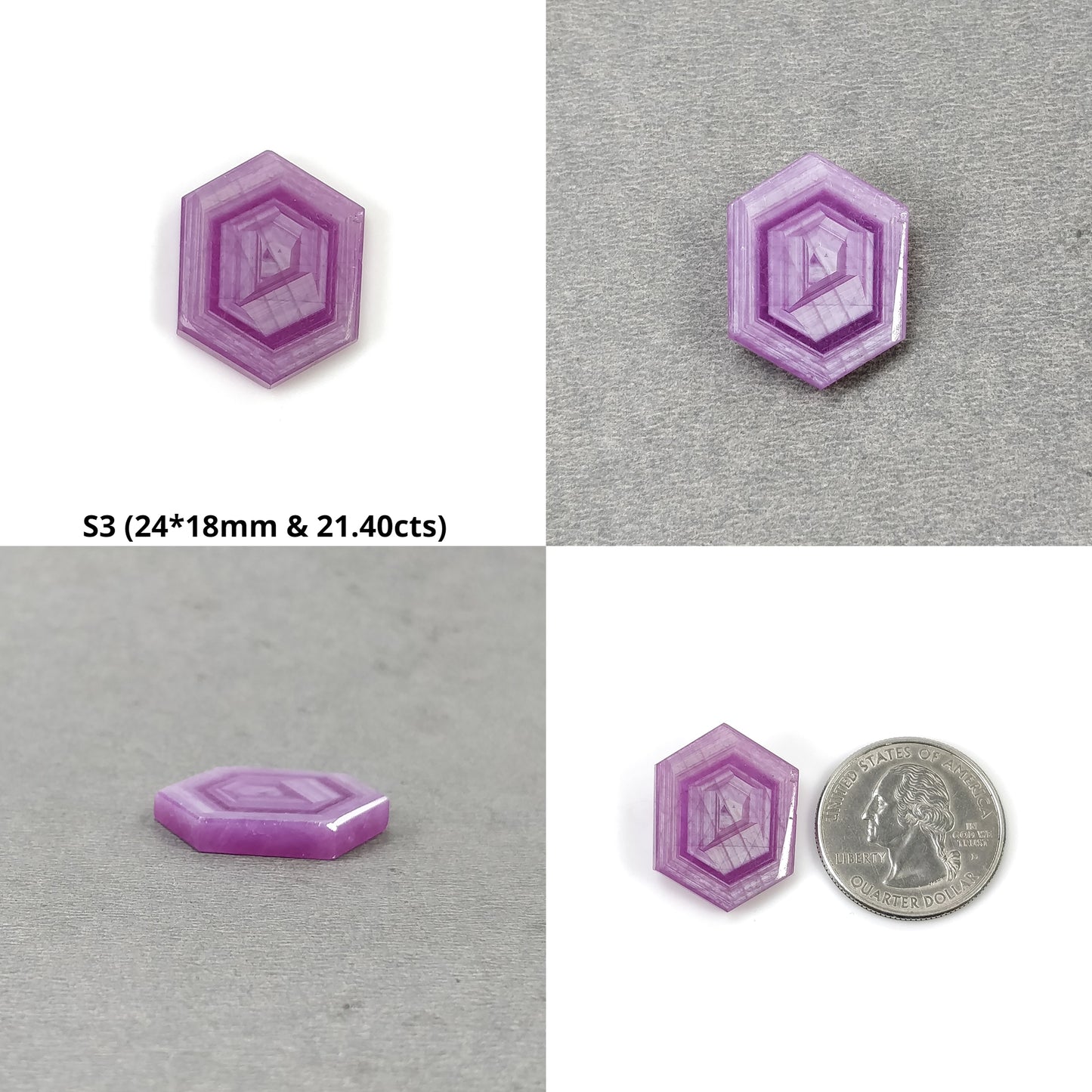 Sapphire Gemstone Flat Slices : Natural Untreated Rosemary Pink Sapphire Hexagon Shape Sets