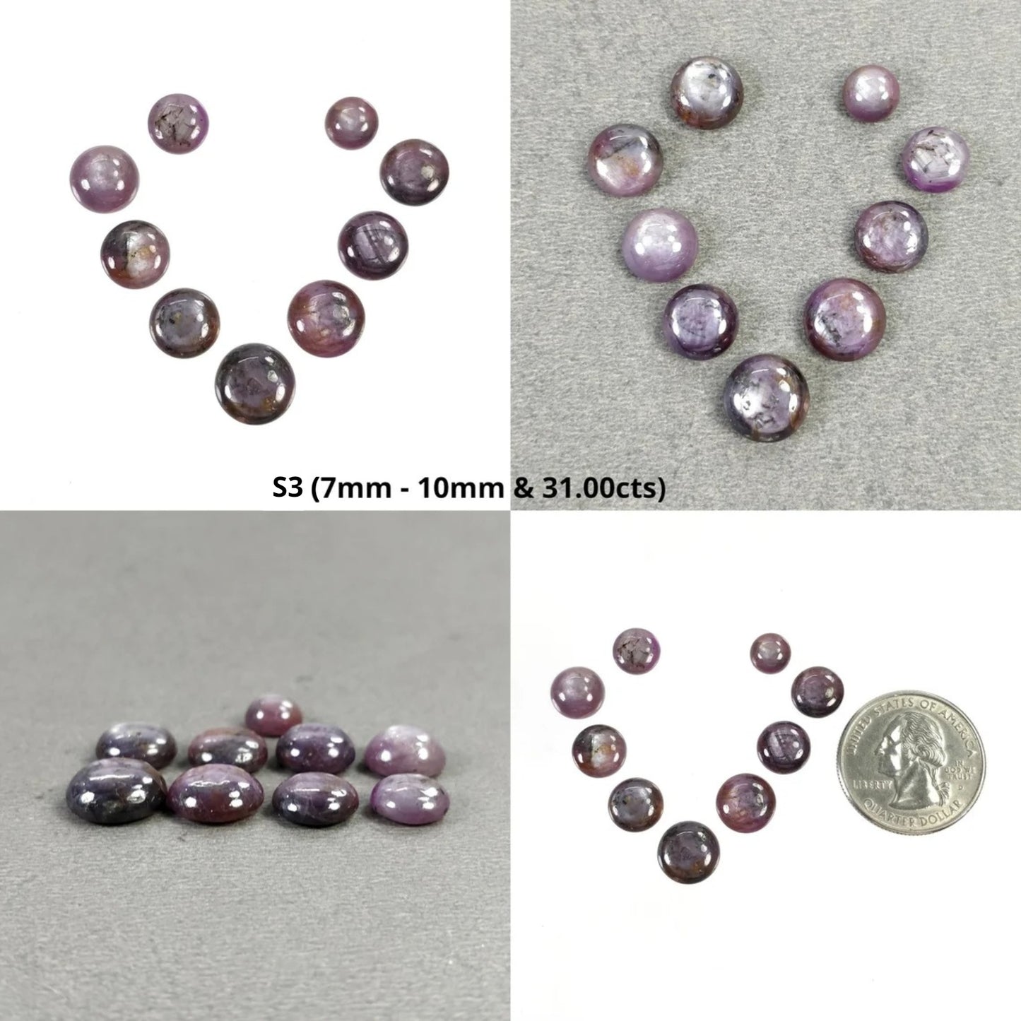 Sapphire Gemstone Cabochon : Natural Untreated Raspberry Pink Sheen Sapphire Round Shape Sets
