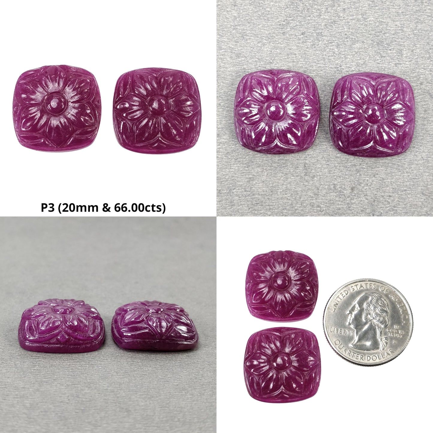 Ruby Gemstone Carving : Natural Untreated Unheated Red Ruby Hand Carved Round Cushion Triangle Shape Pairs