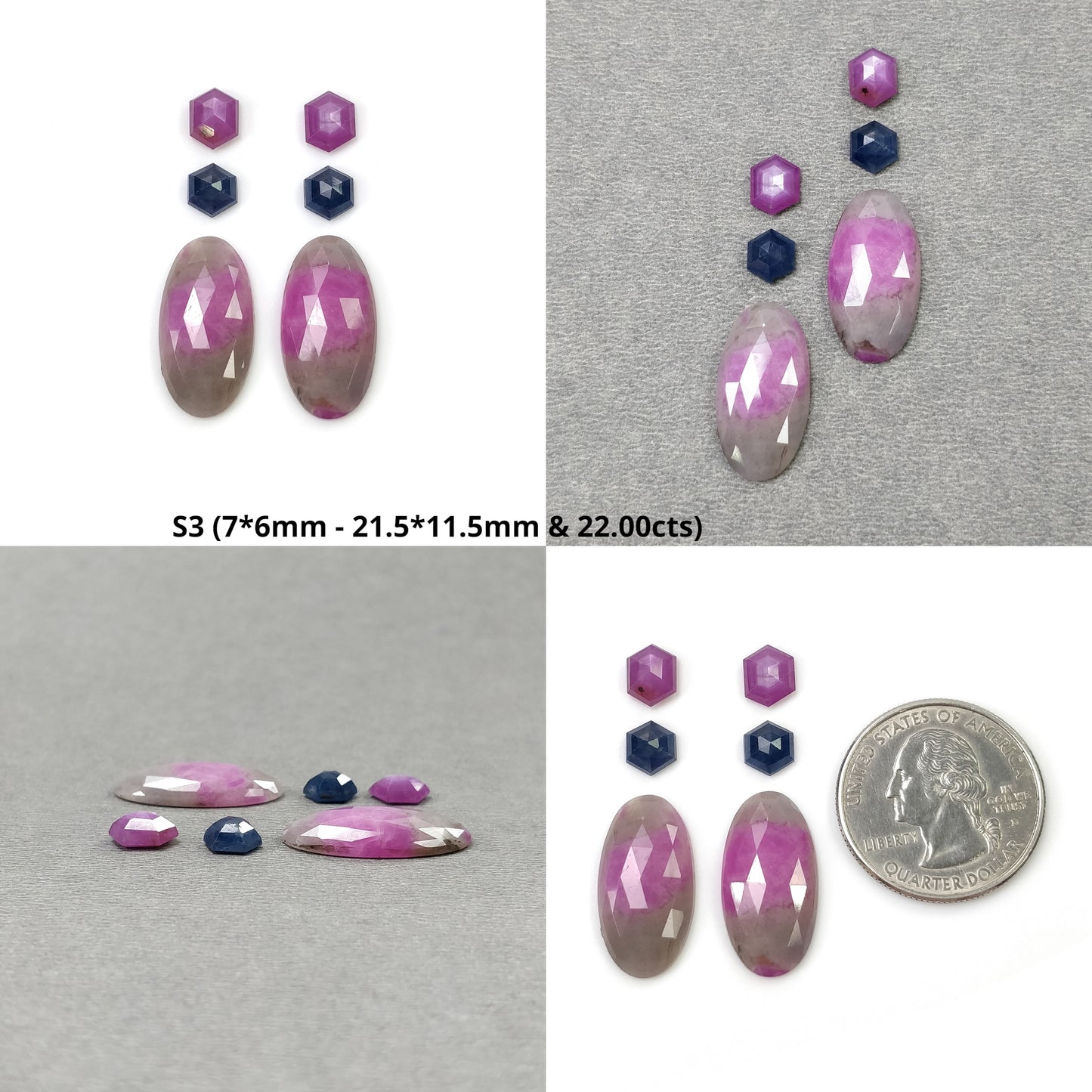 MULTI SAPPHIRE Gemstone Rose & Step Cut : Natural Untreated Unheated Sapphire Bi-Color Hexagon Oval Pear Shape 6pcs Set
