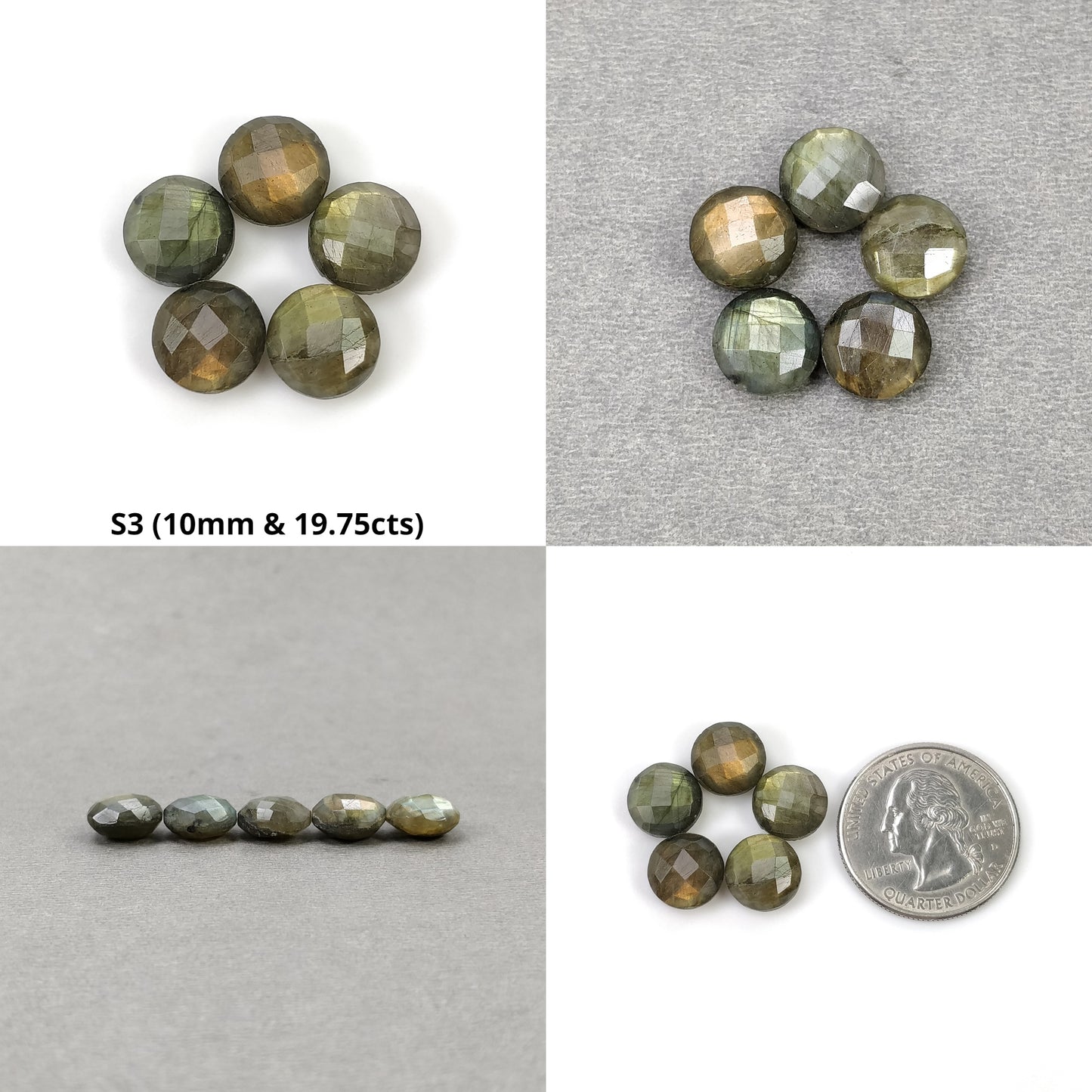 Labradorite Gemstone Checker Cut : Natural Untreated Rainbow Flashing Labradorite Round Shape Set For Jewelry