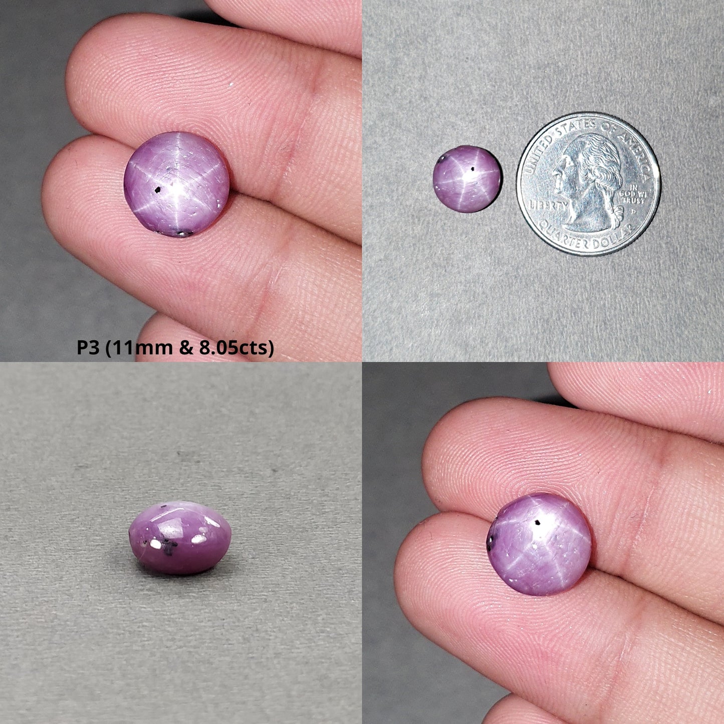 Star Sapphire Gemstone Cabochon : Natural Untreated African Pink Sapphire 6Ray Star Round & Oval Shape Set