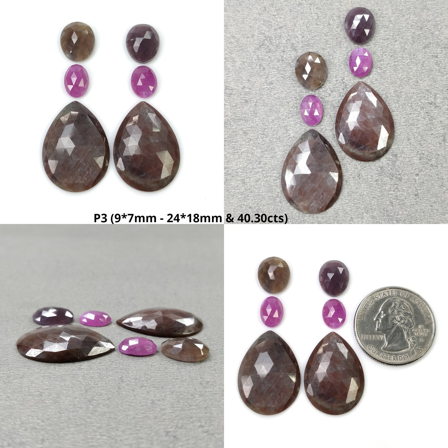 MULTI SAPPHIRE Gemstone Rose Cut : Natural Untreated Unheated Sapphire Bi-Color Uneven Pear Oval Shape 4pcs 6pcs