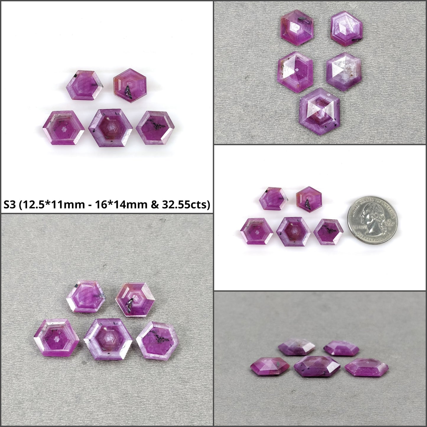 Sapphire Gemstone Normal Cut : Natural Untreated Unheated Raspberry Pink Sheen Sapphire Hexagon Shape 3pcs & 5pcs Sets