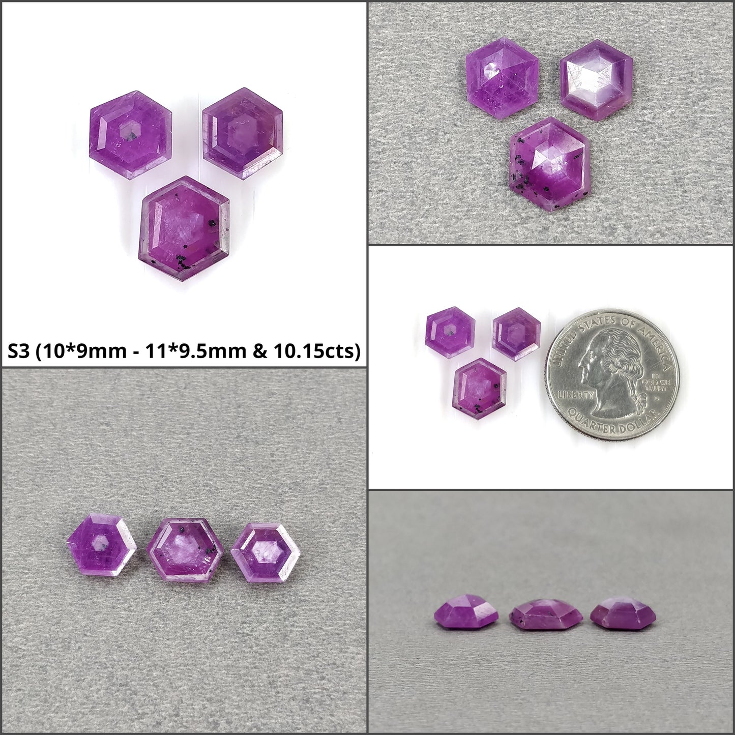 Sapphire Gemstone Normal Cut : Natural Untreated Unheated Raspberry Pink Sheen Sapphire Hexagon Shape 3pcs Sets