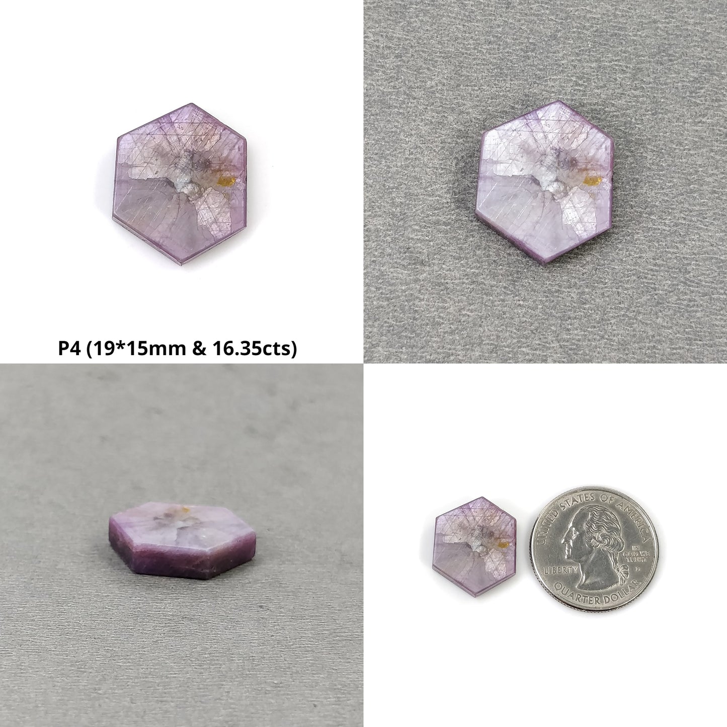 Sapphire Gemstone Flat Slices : Natural Untreated Unheated Rare Dimensional Rosemary Pink Sapphire Trapiche Hexagon Shape