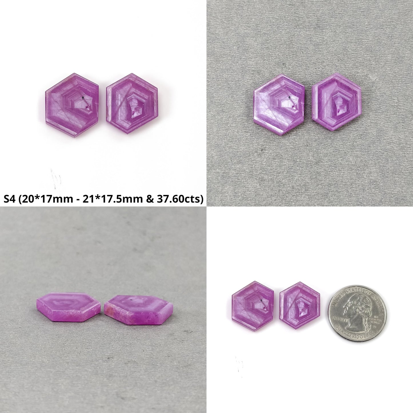 Sapphire Gemstone Flat Slices : Natural Untreated Rosemary Pink Sapphire Hexagon Shape Sets
