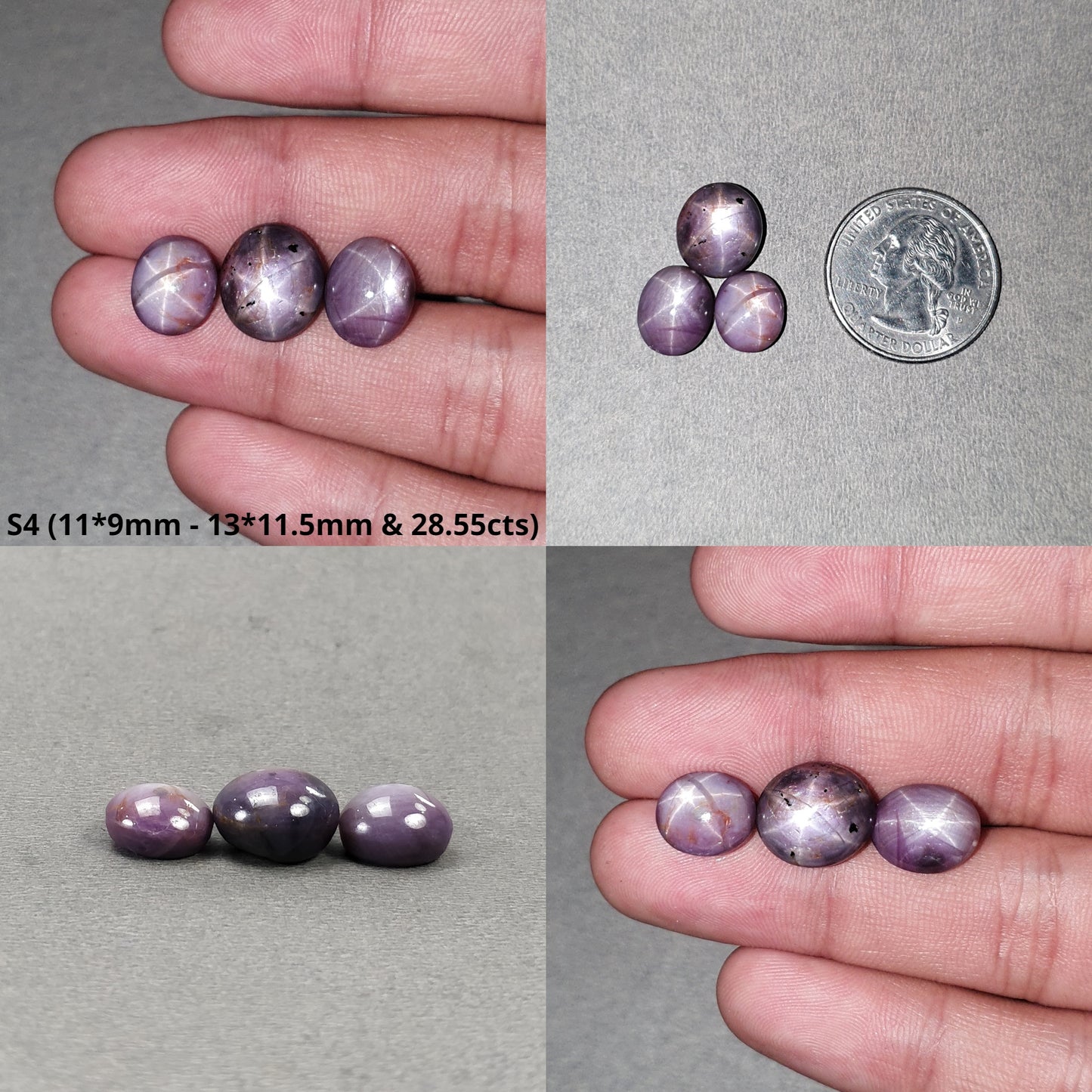 Star Sapphire Gemstone Cabochon : Natural Untreated African Pink Sapphire 6Ray Star Oval Shape 3pcs Sets