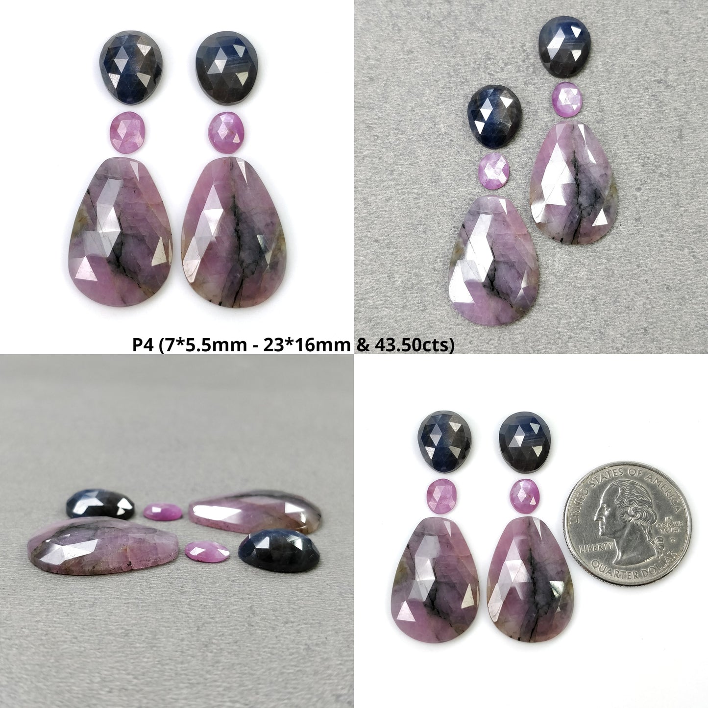 MULTI SAPPHIRE Gemstone Rose Cut : Natural Untreated Unheated Sapphire Bi-Color Uneven Pear Oval Shape 4pcs 6pcs