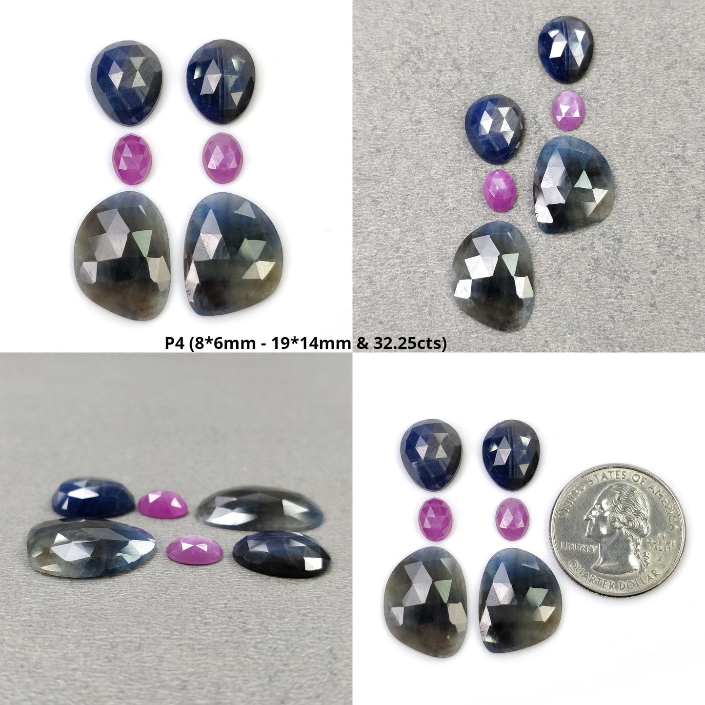 MULTI SAPPHIRE Gemstone Rose & Step Cut : Natural Untreated Unheated Sapphire Bi-Color Uneven Pear Oval Shape 6pcs