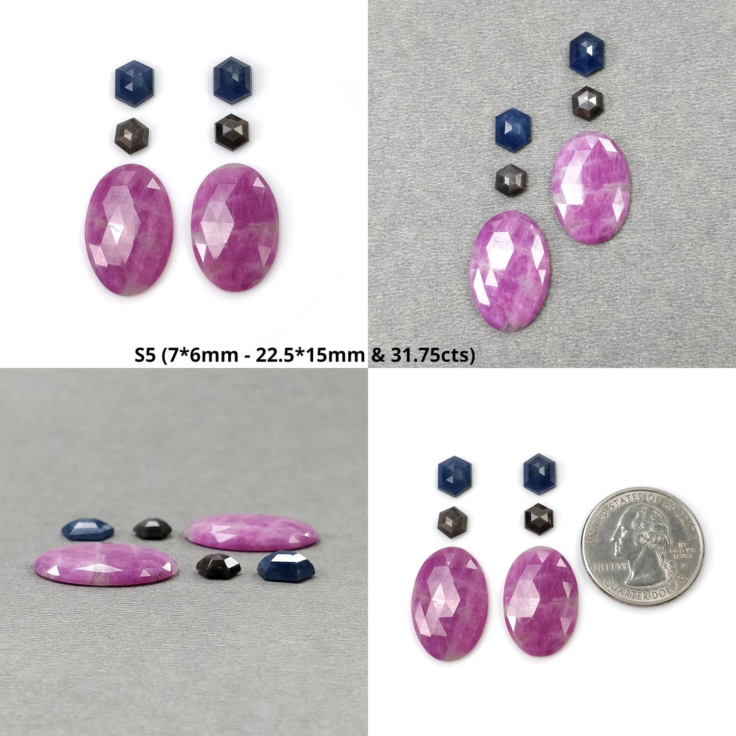 MULTI SAPPHIRE Gemstone Rose & Step Cut : Natural Untreated Unheated Sapphire Bi-Color Hexagon Oval Pear Shape 6pcs Set