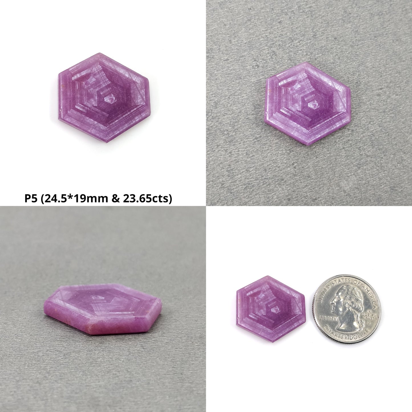 Sapphire Gemstone Flat Slices : Natural Untreated Rosemary Pink Sapphire Hexagon Shape