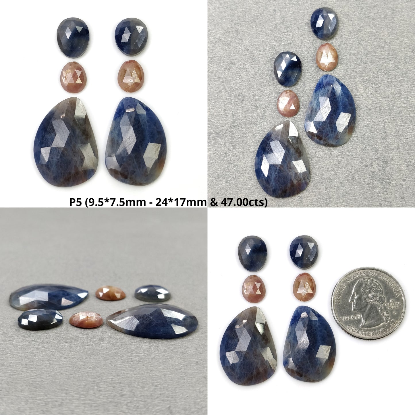 MULTI SAPPHIRE Gemstone Rose Cut : Natural Untreated Unheated Sapphire Bi-Color Uneven Pear Oval Shape 4pcs 6pcs
