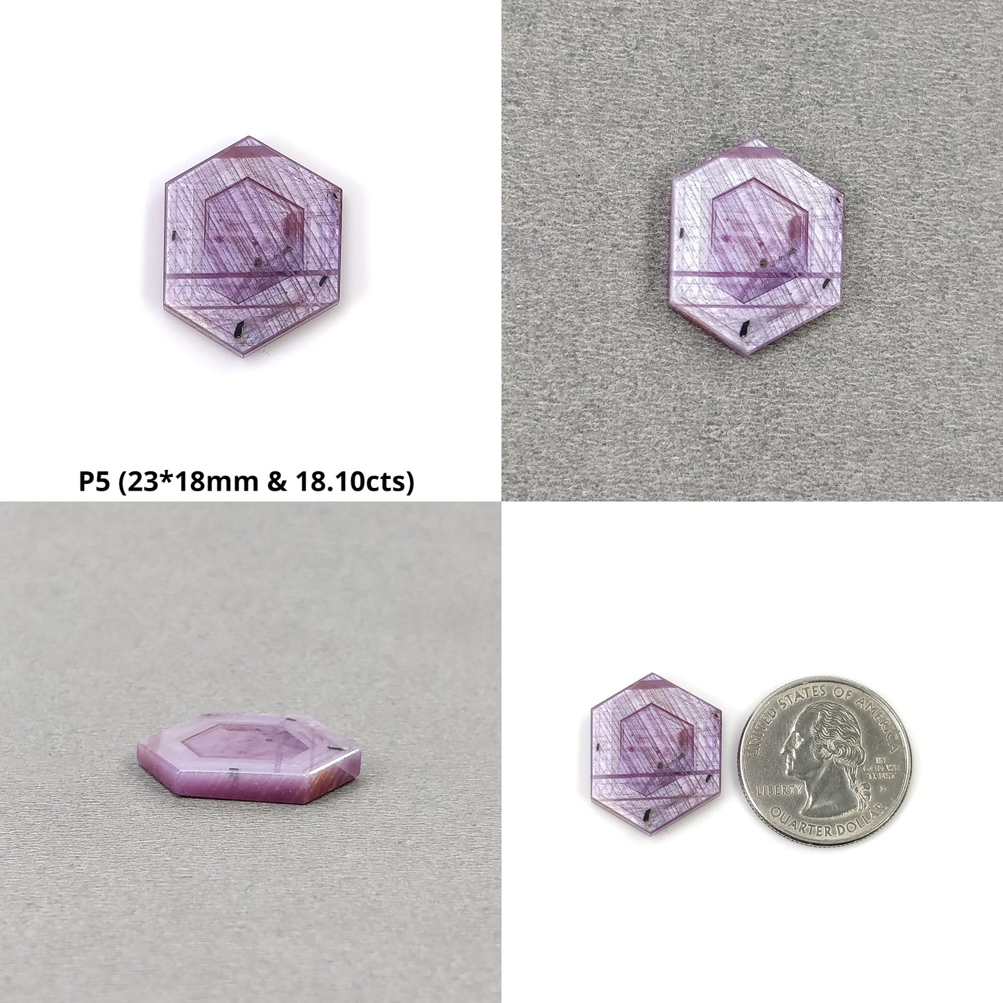 Sapphire Gemstone Flat Slices : Natural Untreated Rosemary Pink Sapphire Hexagon Shape