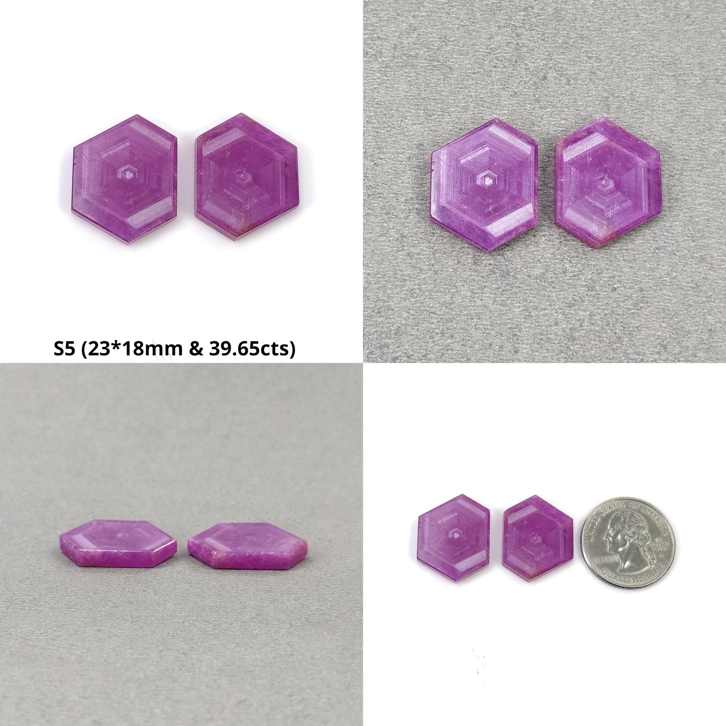 Sapphire Gemstone Flat Slices : Natural Untreated Rosemary Pink Sapphire Hexagon Shape Sets