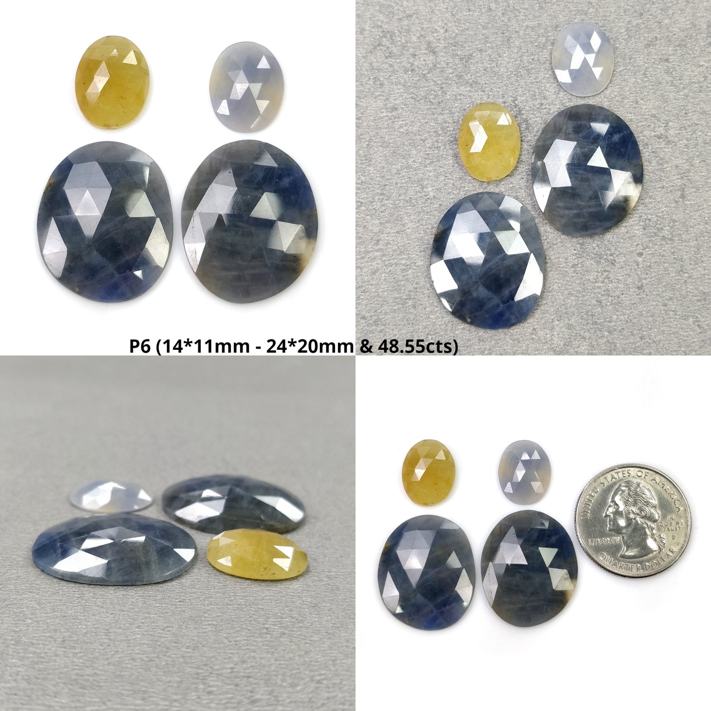 MULTI SAPPHIRE Gemstone Rose Cut : Natural Untreated Unheated Sapphire Bi-Color Uneven Pear Oval Shape 4pcs 6pcs