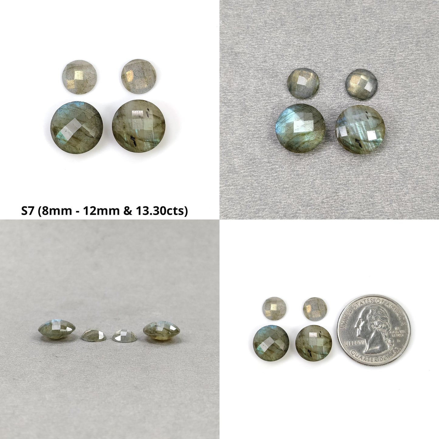 Labradorite Gemstone Checker Cut : Natural Untreated Rainbow Flashing Labradorite Round Shape Set For Jewelry