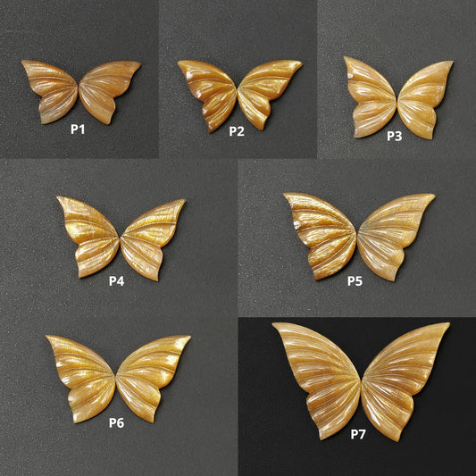 YELLOW Fire MOONSTONE Gemstone Carving : Natural Untreated Unheated Moonstone Hand Carved BUTTERFLY Pair
