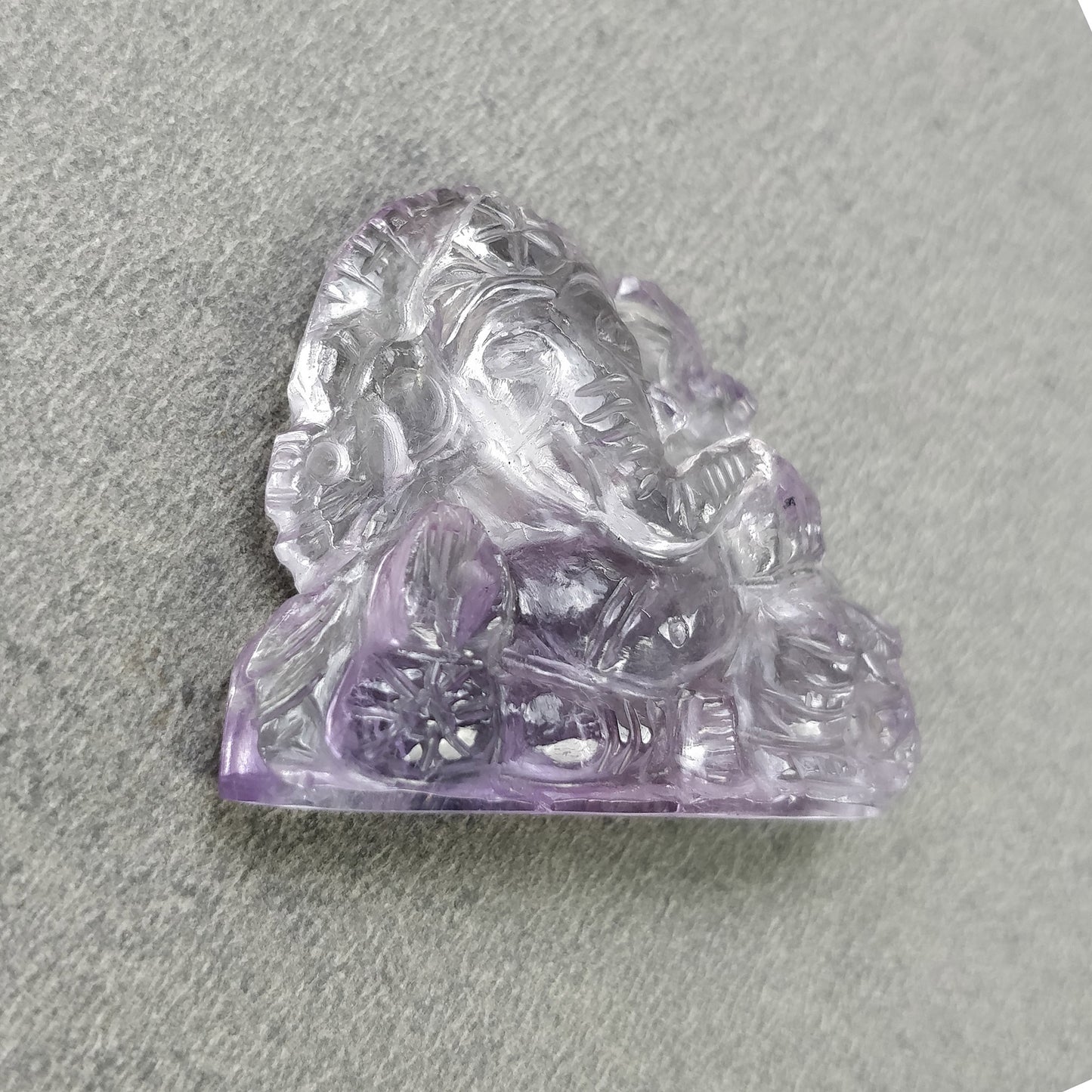 Purple AMETHYST Gemstone Carving : 72.60cts Natural Untreated Amethyst Hand Carved LORD GANESHA 36*30mm (With Video)