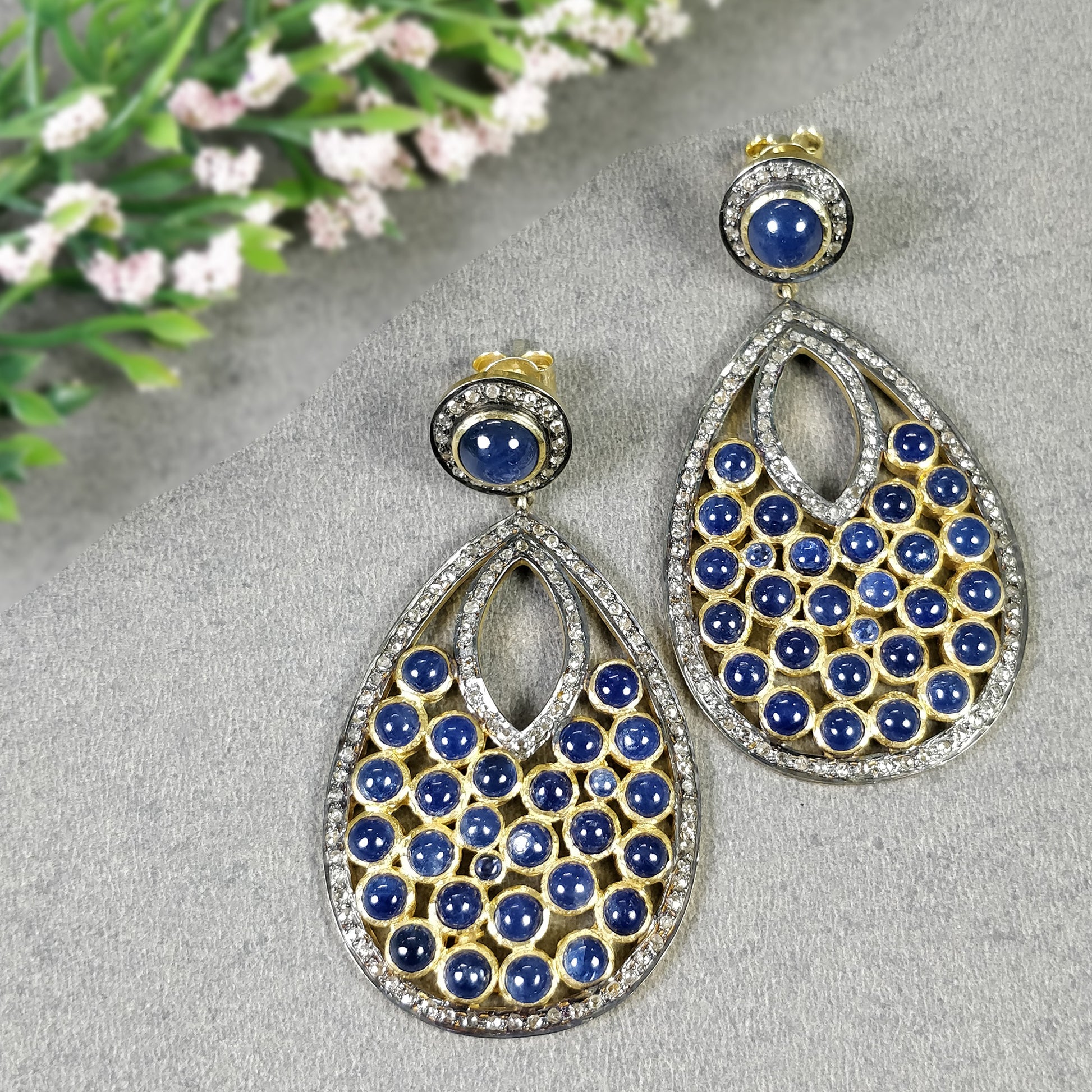 Blue Sapphire And Diamond Earrings.