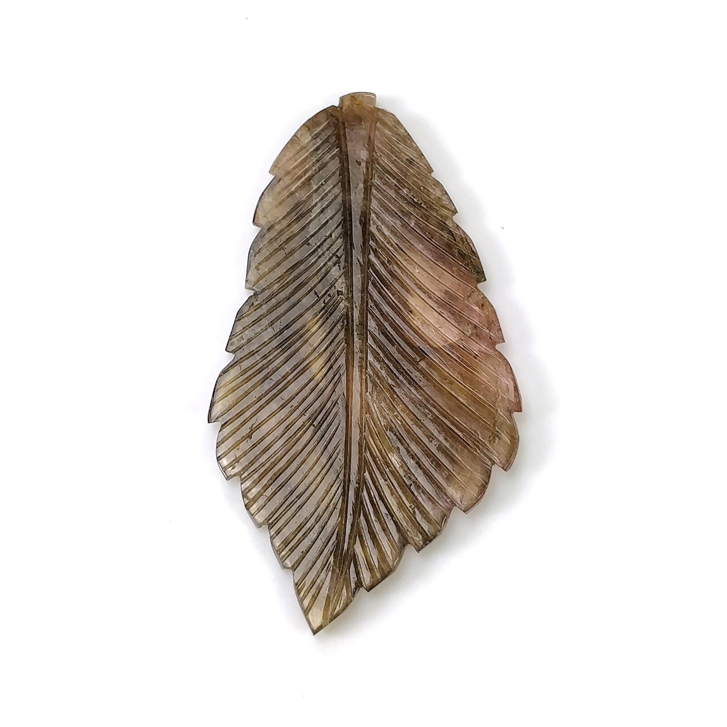 WATERMELON TOURMALINE Gemstone Carving : 55.85cts Natural Untreated Multi Bi-Color Tourmaline Hand Carved Leaf 62*34mm