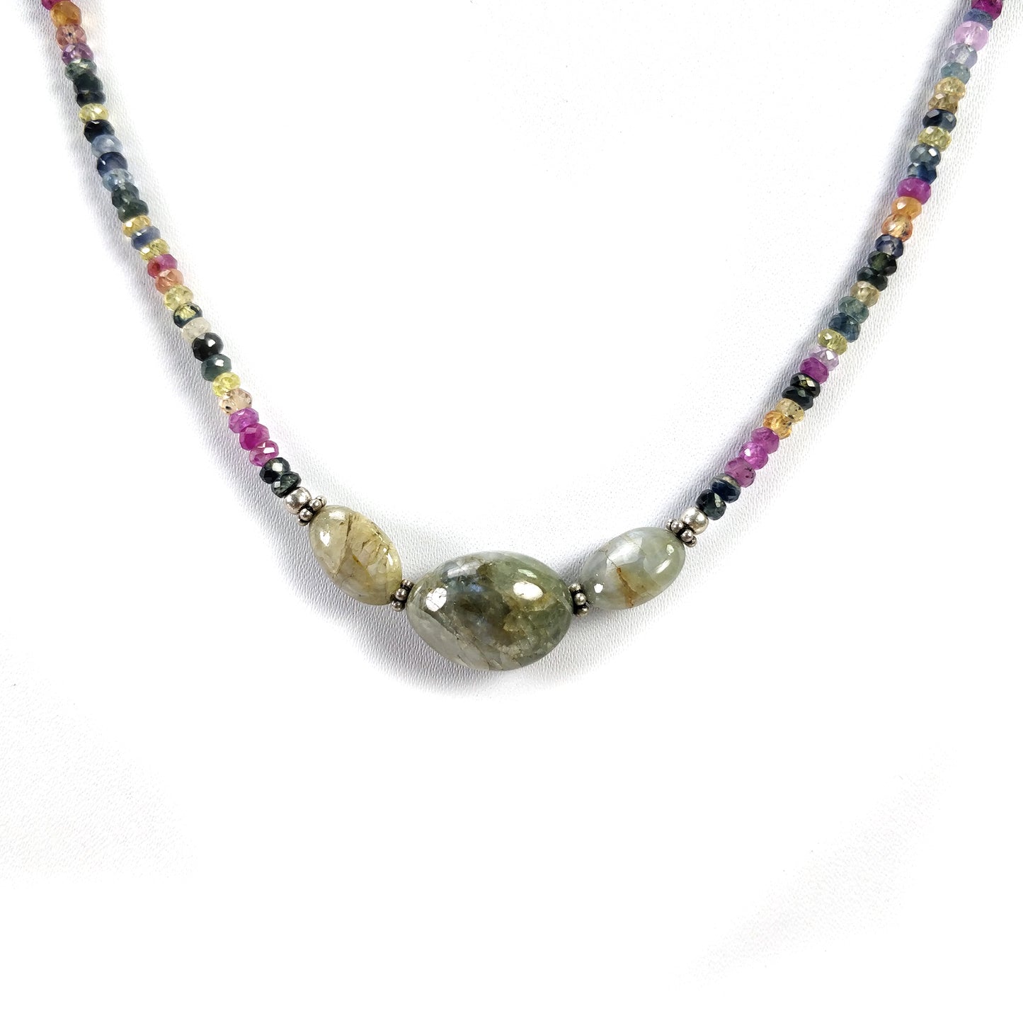 MULTI SAPPHIRE Beads Necklace : Natural Untreated Chrysoberyl Cat's Eye Gemstone Pendant Necklace 15" Women Beaded Necklace Pendant Gift (With Video)