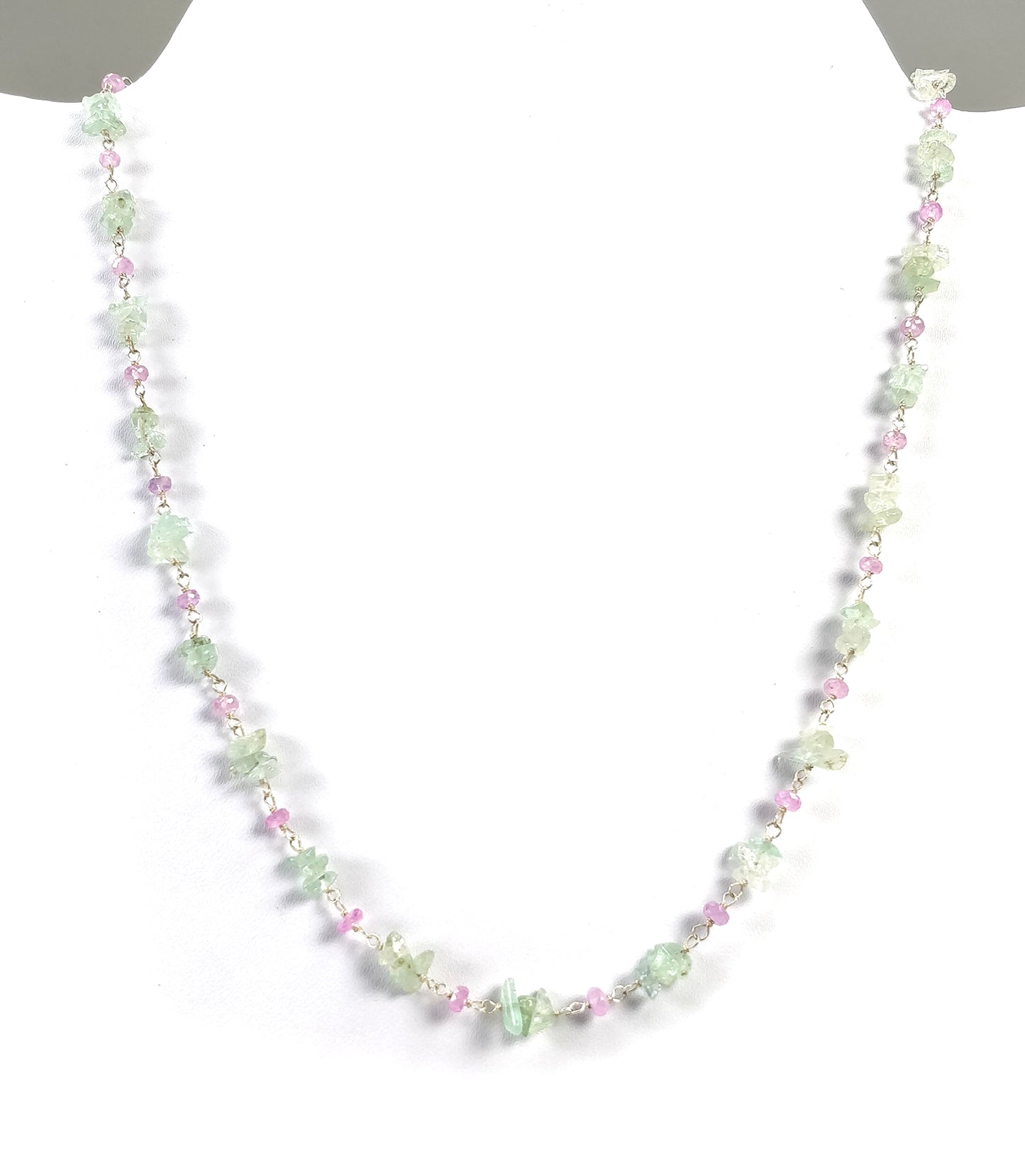 EMERALD And PINK Sapphire Gemstones Beads Chain NECKLACE: 925 Sterling Silver Natural Emerald Sapphire Gemstone Uncut 18" Statement Necklace