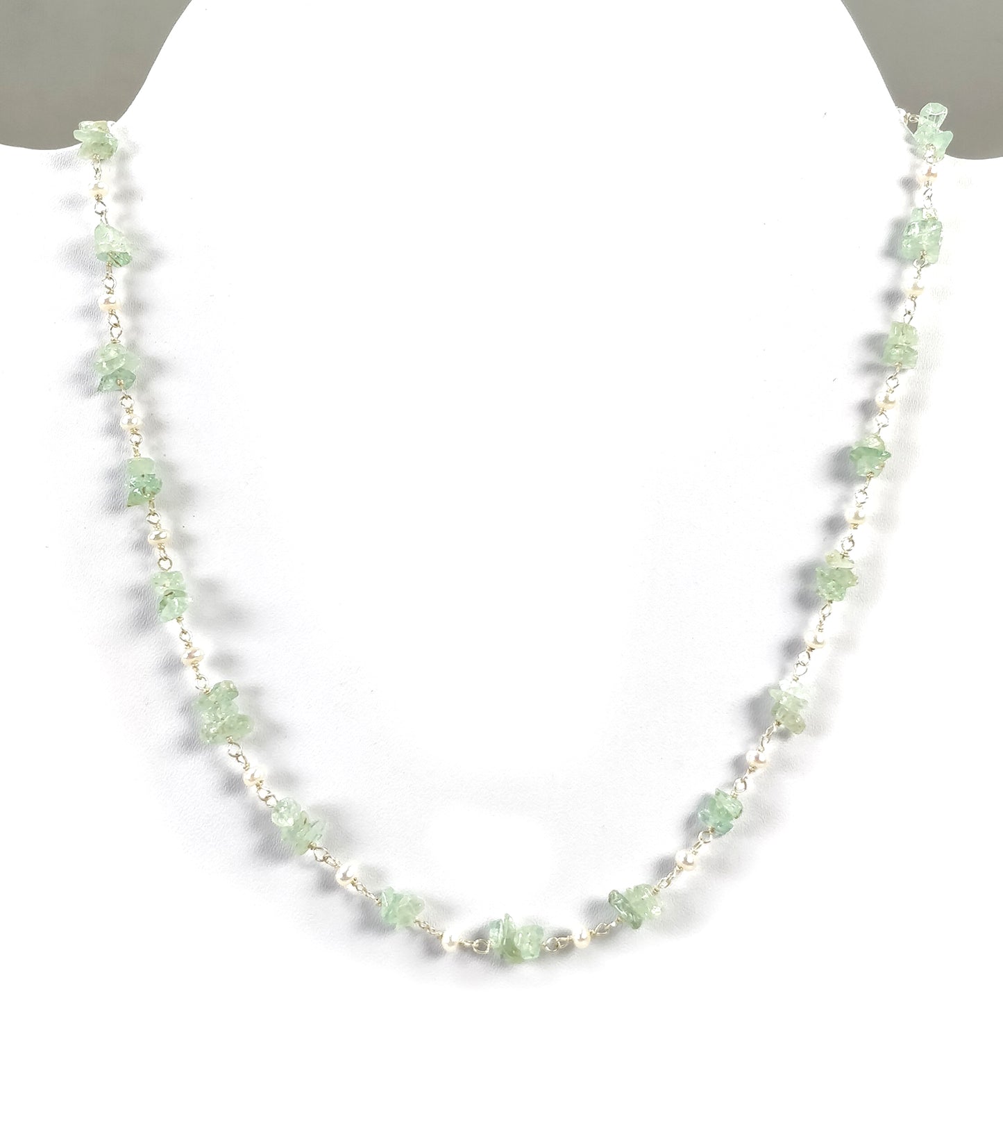 EMERALD & PEARL Gemstones Raw Uncut Beads : 925 Sterling Silver Natural Emerald Pearl Chain NECKLACE 16" Statement  Gift For Her