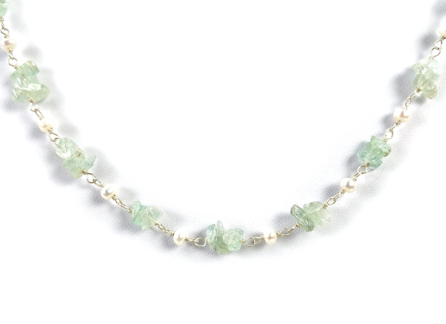 EMERALD & PEARL Gemstones Raw Uncut Beads : 925 Sterling Silver Natural Emerald Pearl Chain NECKLACE 16" Statement  Gift For Her
