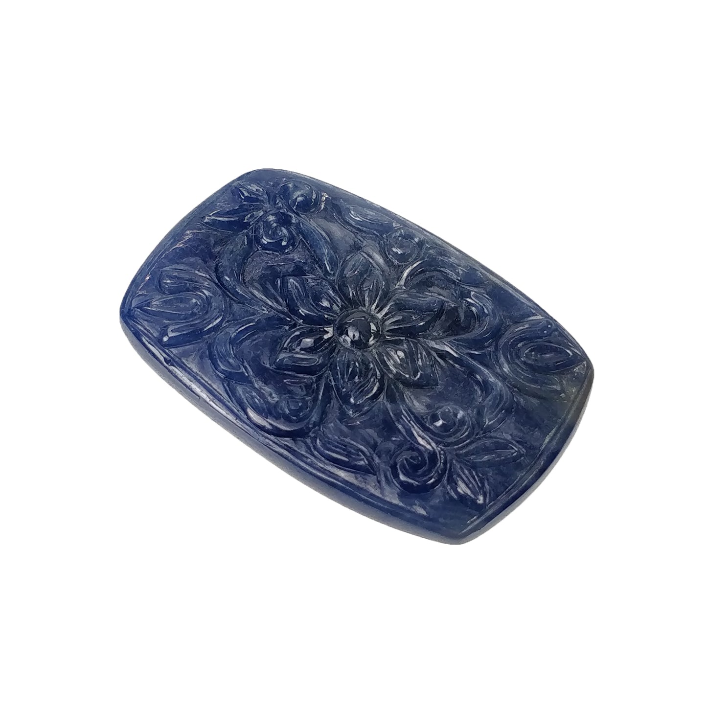 Sapphire Gemstone Carving : 111.20cts Natural Untreated Unheated Blue Sapphire Hand Carved Cushion Shape 47.5*31.5mm