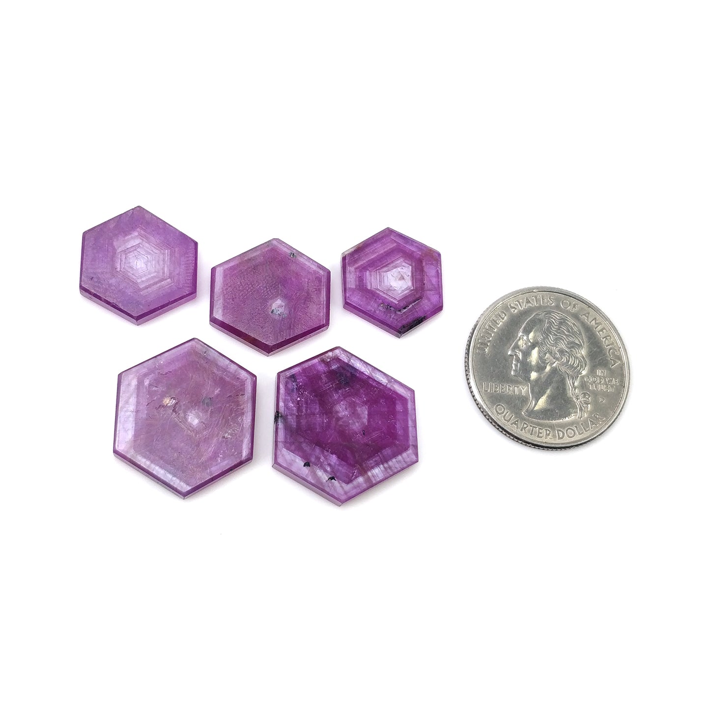 Sapphire Gemstone Flat Slices : 74.55cts Natural Untreated Rosemary Pink Sheen Sapphire Hexagon Shape 17*15mm - 23*20mm 5pcs