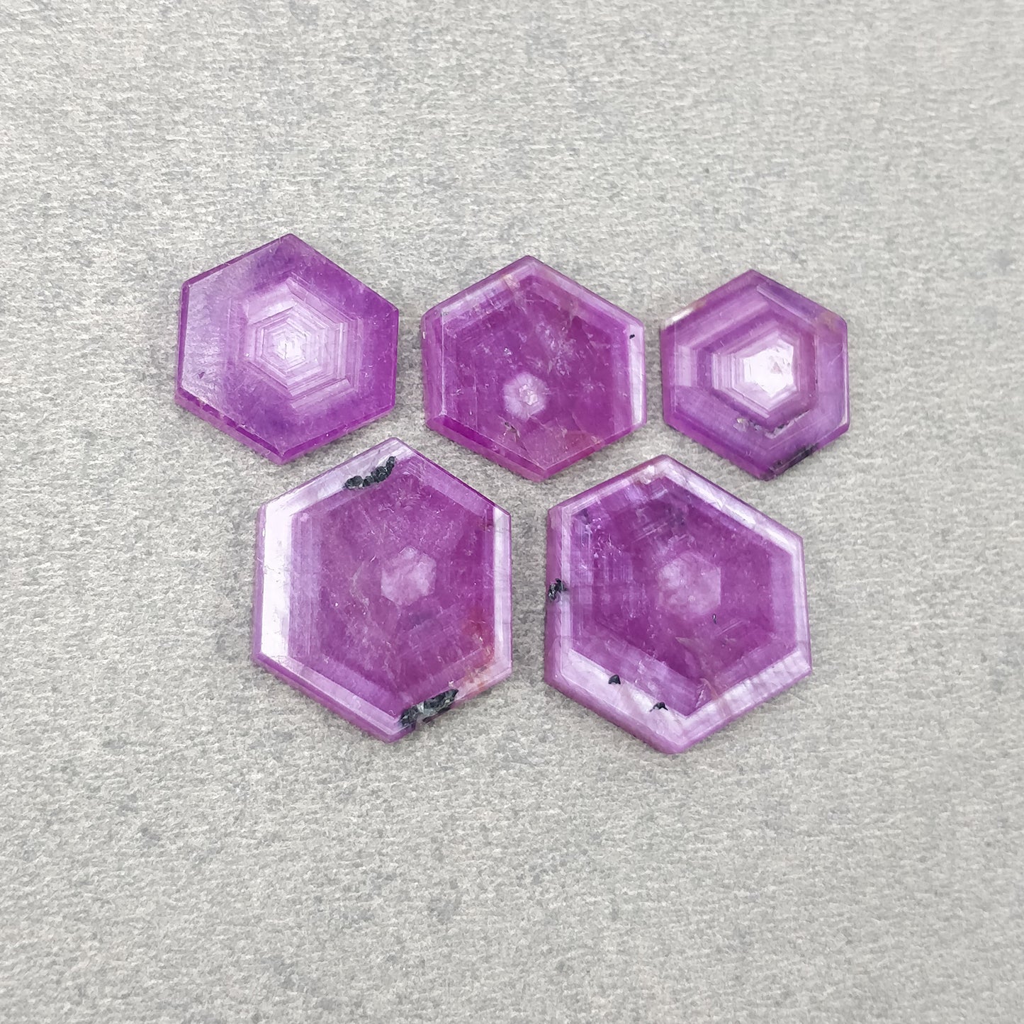 Sapphire Gemstone Flat Slices : 74.55cts Natural Untreated Rosemary Pink Sheen Sapphire Hexagon Shape 17*15mm - 23*20mm 5pcs