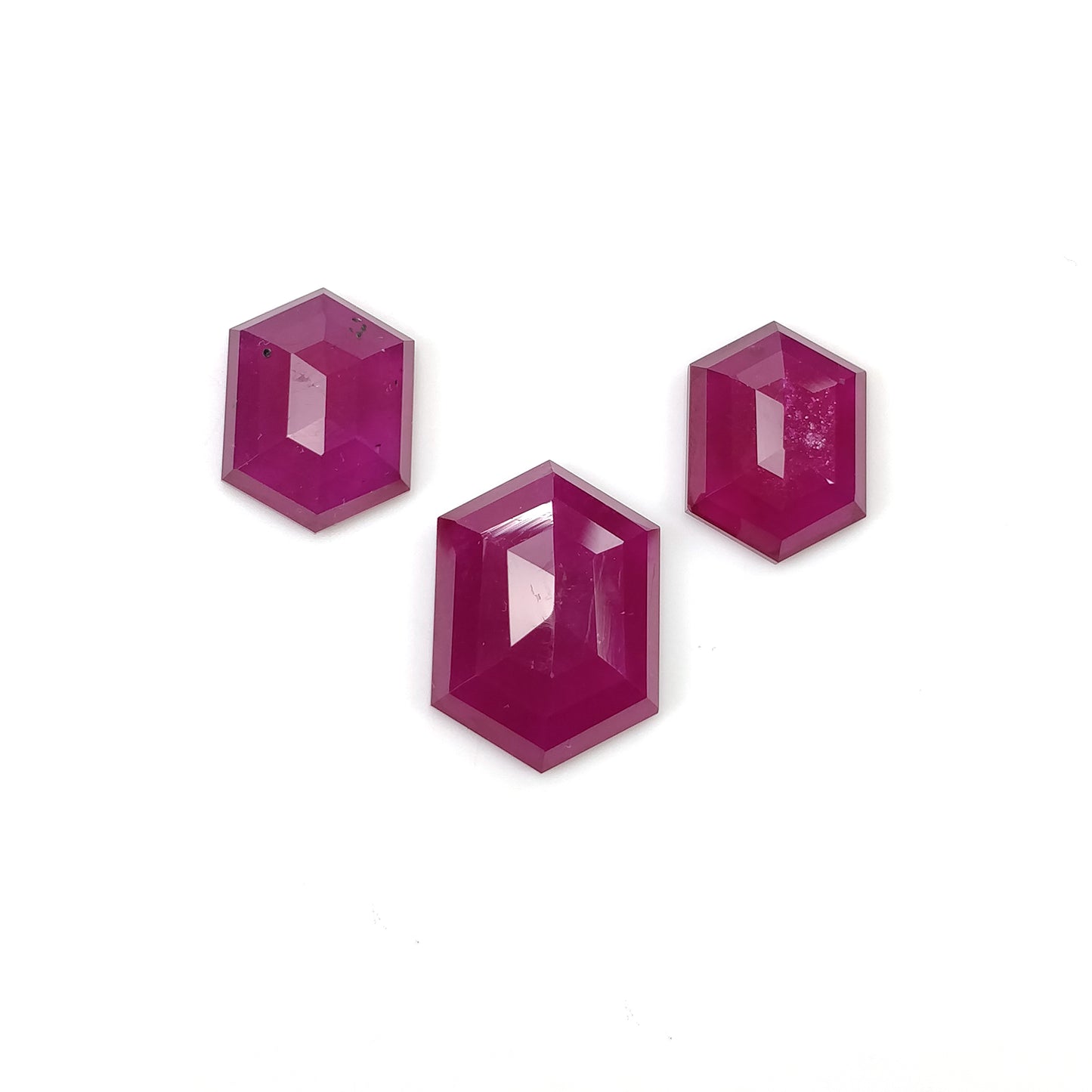 RUBY Gemstone Step Cut : 38.10cts Natural Glass Filled Red Ruby Hexagon Shape 16*12mm - 20*14.5mm 3pcs Set
