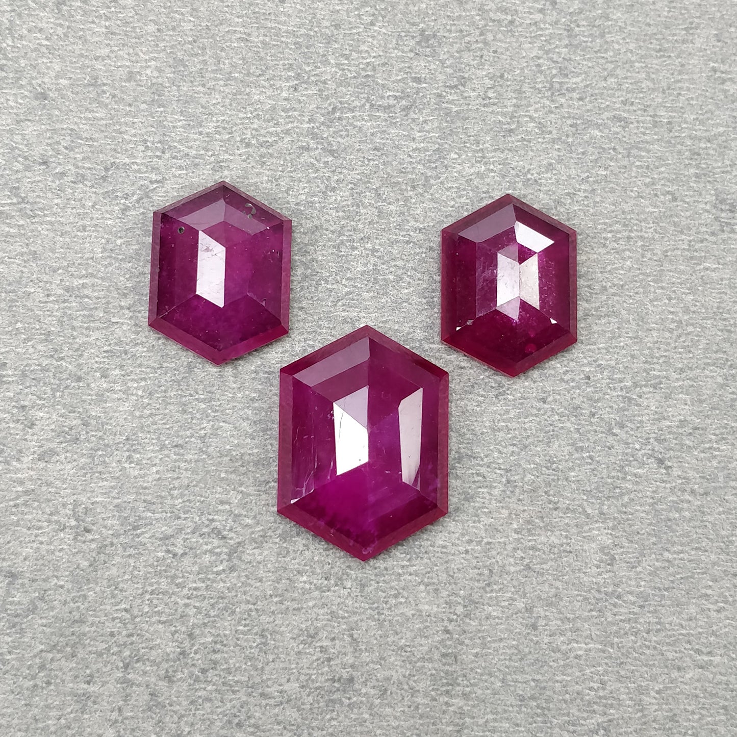 RUBY Gemstone Step Cut : 38.10cts Natural Glass Filled Red Ruby Hexagon Shape 16*12mm - 20*14.5mm 3pcs Set