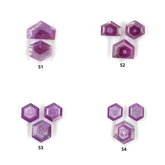 Sapphire Gemstone Normal Cut : Natural Untreated Unheated Raspberry Pink Sheen Sapphire Hexagon Shape 2pcs & 3pcs Sets
