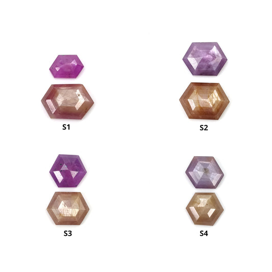 Sapphire Gemstone Normal & Step Cut : Natural Untreated Unheated Raspberry Pink And Orange Sapphire Hexagon Shape 2pcs Set
