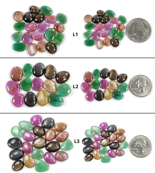 MULTI SAPPHIRE & Green EMERALD Gemstone Cabochon : Natural Untreated Sapphire Multi Color Uneven Shape Lots 14pcs 20pcs 21pcs